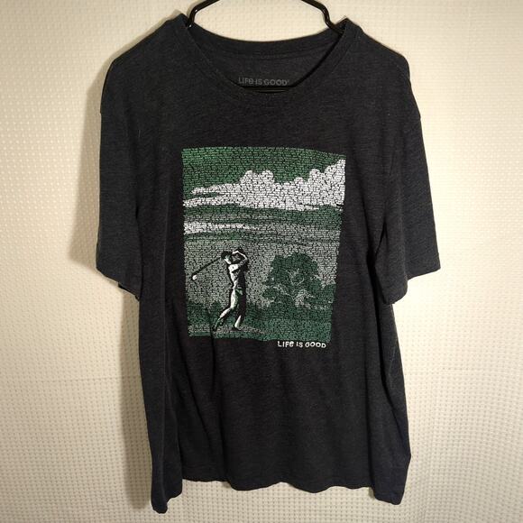 Life is Good Large Gray T-Shirt Golf Graphic Cool Tee Short Sleeve Cotton Blend - Picture 6 of 6